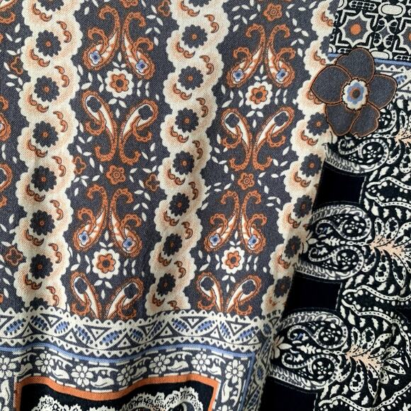 En Creme Romper Size M Blue Handkerchief Ikat Print Long Sleeve Shorts Bohemian - Picture 3 of 7